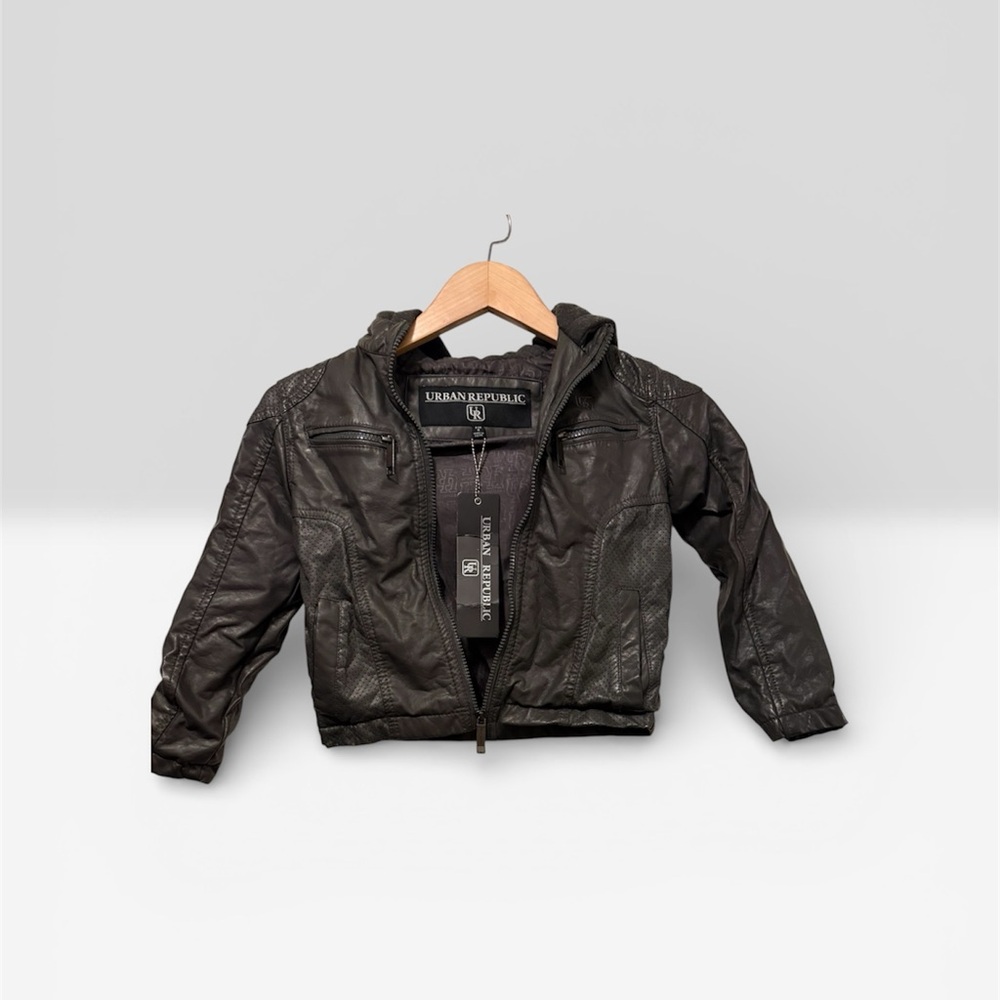 Kids Urban Republic grey Faux Leather Jacket with Hood